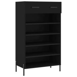 Armoire &agrave; chaussures noire 60 x 35 x 105 cm grand espace de rangement style industriel en bois noir