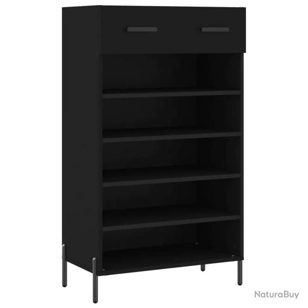 Armoire � chaussures noire 60 x 35 x 105 cm grand espace de rangement style industriel en bois noir
