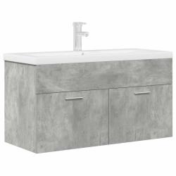 Armoire lavabo de salle de bain murale avec rangement 90 x 38,5 x 46 cm en bois d'ing&eacute;nierie gris b