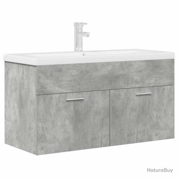 Armoire lavabo de salle de bain murale avec rangement 90 x 38,5 x 46 cm en bois d'ing�nierie gris b