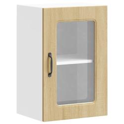 Armoire murale de cuisine rangement porte vitr&eacute;e 40 x 31 x 60 cm en bois d'ing&eacute;nierie ch&ecirc;ne sonoma