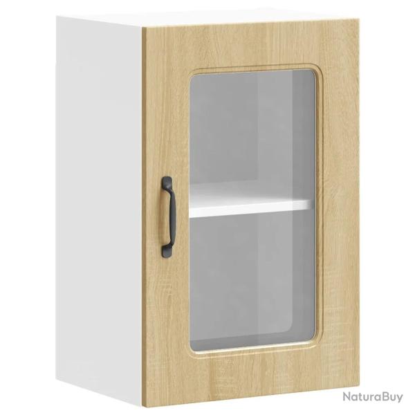 Armoire murale de cuisine rangement porte vitr�e 40 x 31 x 60 cm en bois d'ing�nierie ch�ne sonoma