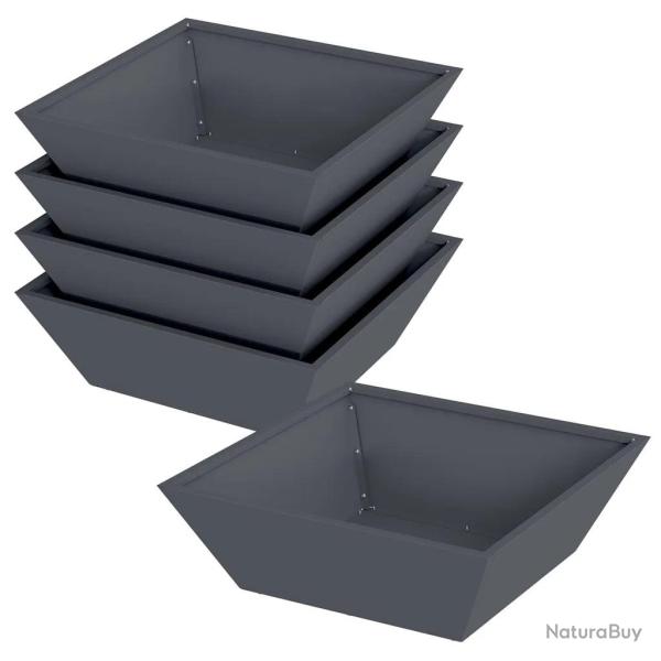 Lot de 5 cache-pots trap�zo�daux modernes jardin terrasse 50 x 50 x 15 cm en m�tal anthracite 02_00