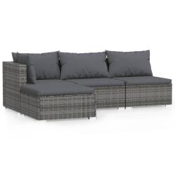 Salon de jardin meuble d'ext&eacute;rieur ensemble de mobilier 4 pi&egrave;ces avec coussins gris r&eacute;sine tress&eacute;e