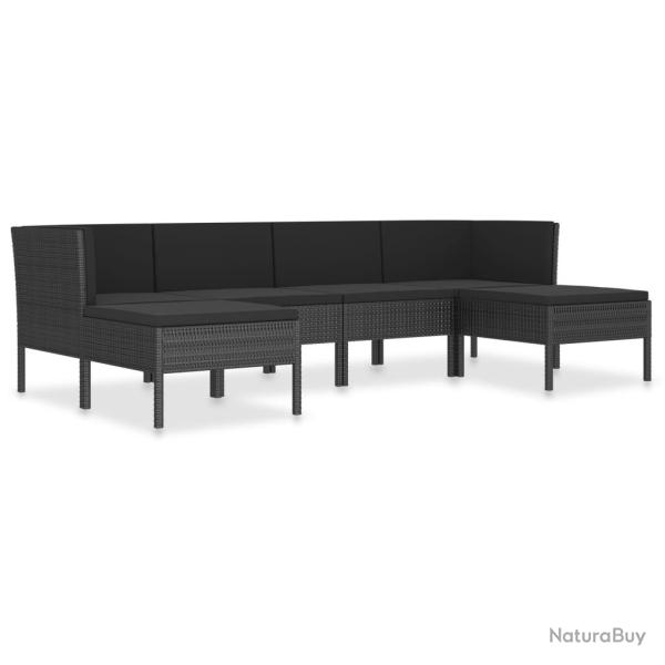 Salon de jardin meuble d'ext�rieur ensemble de mobilier 6 pi�ces avec coussins r�sine tress�e noir