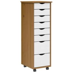 Armoire roulante de rangement grande capacit&eacute; 34 x 39 x 103 cm en bois de pin marron miel 02_0057656