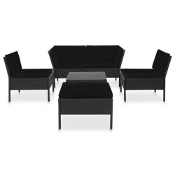 Salon de jardin meuble d'ext&eacute;rieur ensemble de mobilier 6 pi&egrave;ces avec coussins r&eacute;sine tress&eacute;e noir