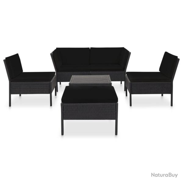 Salon de jardin meuble d'ext�rieur ensemble de mobilier 6 pi�ces avec coussins r�sine tress�e noir