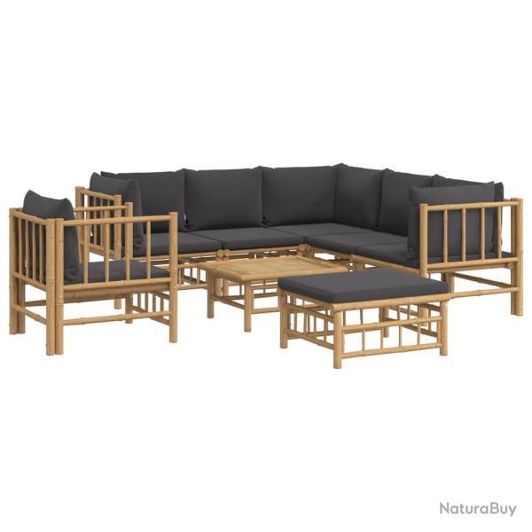 Salon de jardin meuble d'ext�rieur ensemble de mobilier 8 pi�ces avec coussins gris fonc� bambou 02