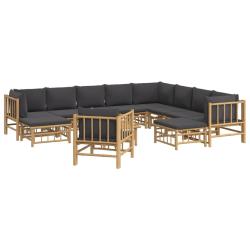 Salon de jardin meuble d'ext&eacute;rieur ensemble de mobilier 12 pi&egrave;ces avec coussins gris fonc&eacute; bambou 0