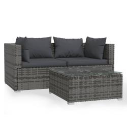 Salon de jardin meuble d'ext&eacute;rieur ensemble de mobilier 3 pi&egrave;ces avec coussins gris r&eacute;sine tress&eacute;e