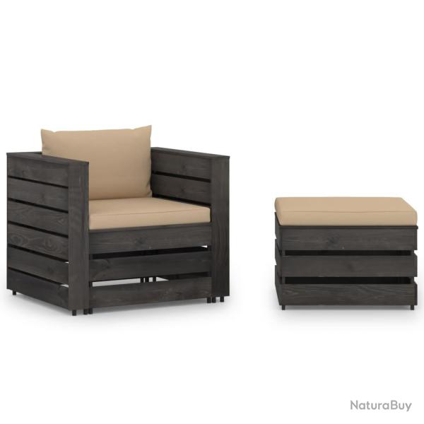 Salon de jardin meuble d'ext�rieur ensemble de mobilier 2 pi�ces avec coussins bois impr�gn� de gri