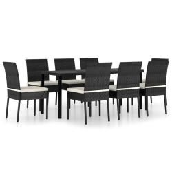 Ensemble de salle &agrave; manger de jardin meuble ext&eacute;rieur 9 pi&egrave;ces r&eacute;sine tress&eacute;e noir 02_0014129