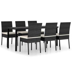 Ensemble de salle &agrave; manger de jardin meuble ext&eacute;rieur 7 pi&egrave;ces r&eacute;sine tress&eacute;e noir 02_0014052