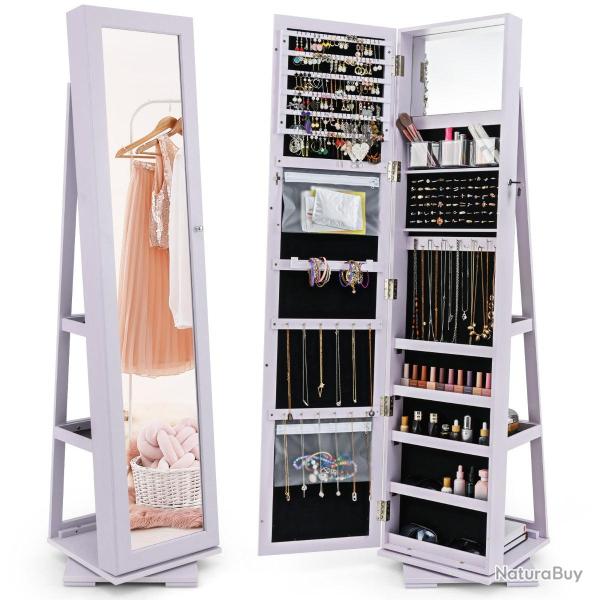 Armoire � bijoux sur pied 39 x 39 x 161 cm grande capacit� verrouillable et miroir plein pied en MD