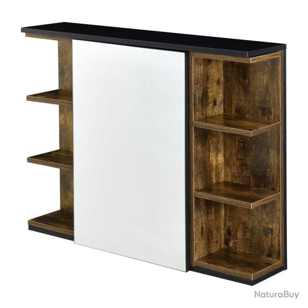 Placard mural de salle de bain porte avec miroir 64 x 80 x 20 cm effet bois fonc� noir 03_0007671