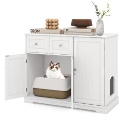 Meuble pour bac &agrave; liti&egrave;re 100 x 45 x 80 cm avec plan de travail pratique et rangement organis&eacute; en M