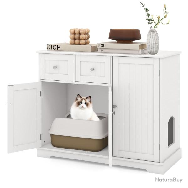 Meuble pour bac � liti�re 100 x 45 x 80 cm avec plan de travail pratique et rangement organis� en M