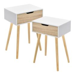 Lot de 2 tables d'appoint 60 x 40 x 30 cm blanc effet ch&ecirc;ne 03_0009718