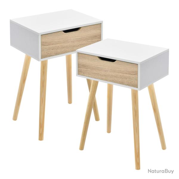 Lot de 2 tables d'appoint 60 x 40 x 30 cm blanc effet ch�ne 03_0009718