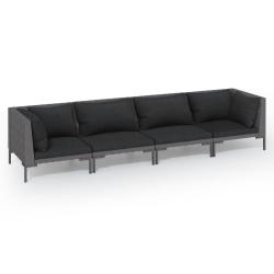 Salon de jardin meuble d'ext&eacute;rieur ensemble de mobilier 4 pi&egrave;ces avec coussins r&eacute;sine tress&eacute;e gris