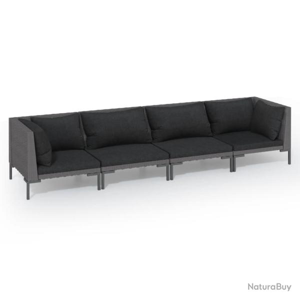 Salon de jardin meuble d'ext�rieur ensemble de mobilier 4 pi�ces avec coussins r�sine tress�e gris