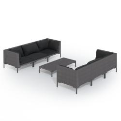 Salon de jardin meuble d'ext&eacute;rieur ensemble de mobilier 7 pi&egrave;ces avec coussins r&eacute;sine tress&eacute;e gris