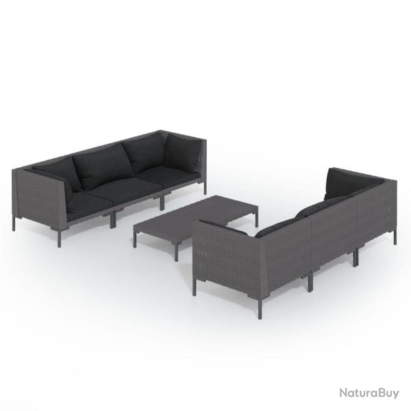 Salon de jardin meuble d'ext�rieur ensemble de mobilier 7 pi�ces avec coussins r�sine tress�e gris