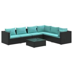 Salon de jardin meuble d'ext&eacute;rieur ensemble de mobilier 7 pi&egrave;ces avec coussins r&eacute;sine tress&eacute;e noir
