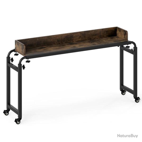 Bureau � roulettes mobile ajustable 135,5-206 x 40 x 73,5-102,5 cm avec large plateau fonctionnel s