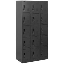 Casier vestiaire m&eacute;tallique 15 compartiments verrouillable 200 kg acier anthracite noir 14_0008544