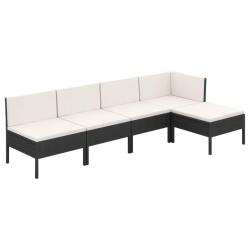 Salon de jardin meuble d'ext&eacute;rieur ensemble de mobilier 5 pi&egrave;ces avec coussins r&eacute;sine tress&eacute;e noir