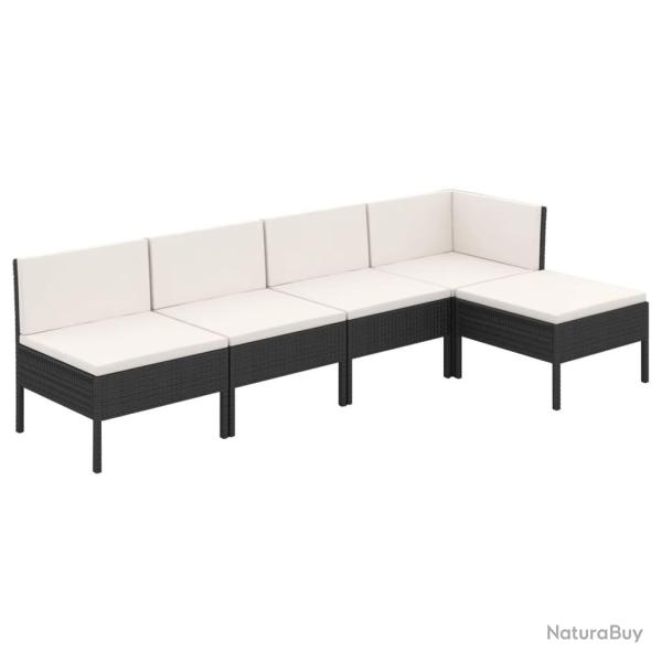 Salon de jardin meuble d'ext�rieur ensemble de mobilier 5 pi�ces avec coussins r�sine tress�e noir