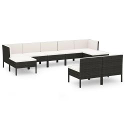Salon de jardin meuble d'ext&eacute;rieur ensemble de mobilier 9 pi&egrave;ces avec coussins r&eacute;sine tress&eacute;e noir