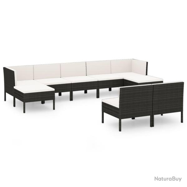 Salon de jardin meuble d'ext�rieur ensemble de mobilier 9 pi�ces avec coussins r�sine tress�e noir