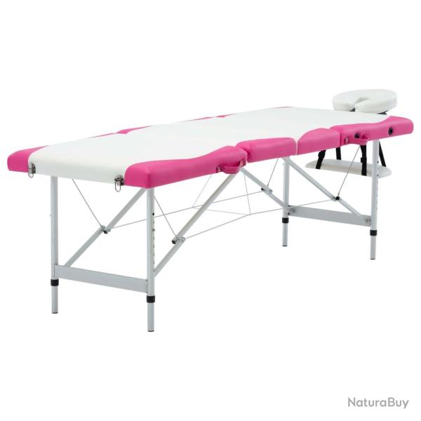 Table de massage pliable 4 zones Inox blanc et rose 02_0001842