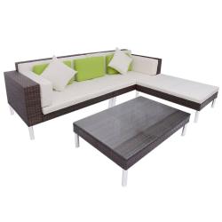 Salon de jardin meuble d'ext&eacute;rieur ensemble de mobilier 4 pi&egrave;ces avec coussins r&eacute;sine tress&eacute;e marro
