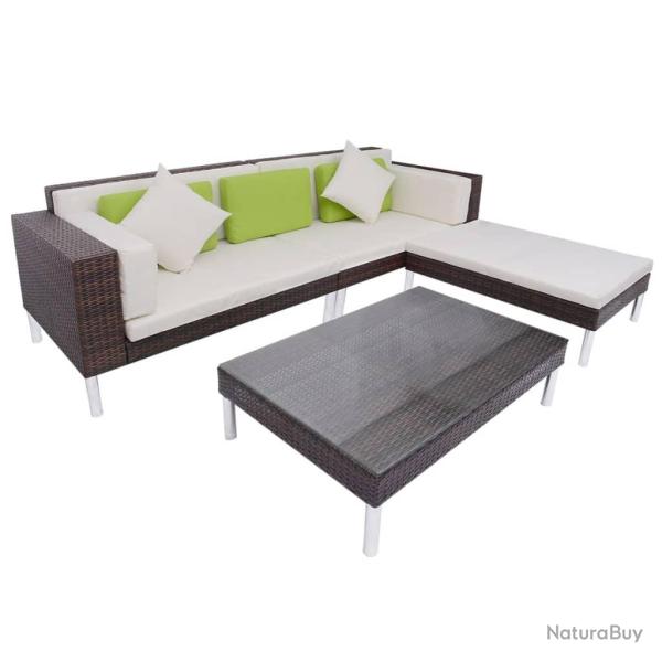 Salon de jardin meuble d'ext�rieur ensemble de mobilier 4 pi�ces avec coussins r�sine tress�e marro