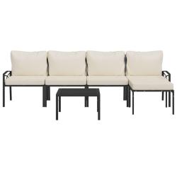 Salon de jardin meuble d'ext&eacute;rieur ensemble de mobilier 6 pi&egrave;ces avec coussins sable acier 02_00169