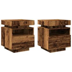 Lot de 2 tables de chevet pratiques avec &eacute;clairage LED 40 x 39 x 48 cm en bois d'ing&eacute;nierie vieux b