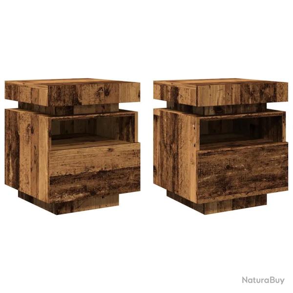 Lot de 2 tables de chevet pratiques avec �clairage LED 40 x 39 x 48 cm en bois d'ing�nierie vieux b