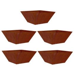 Lot de 5 cache-pots de jardin trap&eacute;zo&iuml;daux modernes 35 x 35 x 15 cm en m&eacute;tal rouill&eacute; 02_0052367