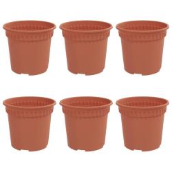 Lot de 6 pots &agrave; fleurs ronds modernes 15 x 15 x 12 cm couleur chic en plastique rouge brique 02_005