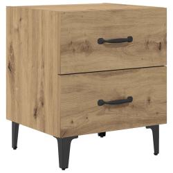 Table de chevet rustique avec tiroir rangement 40 x 35 x 47,5 cm en bois d'ing&eacute;nierie ch&ecirc;ne artisan