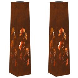 Lot de 2 lampes de cheminement LED solaires modernes 18 x 18 x 80 cm en acier patin&eacute; rouill&eacute; 02_005