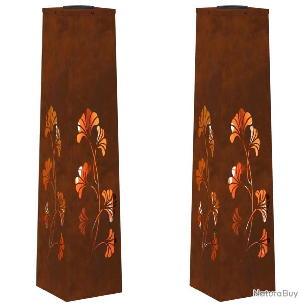 Lot de 2 lampes de cheminement LED solaires modernes 18 x 18 x 80 cm en acier patin� rouill� 02_005