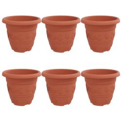 Lot de 6 pots &agrave; fleurs ronds l&eacute;gers modernes polyvalents 26 x 26 x 21,5 cm en plastique rouge briqu