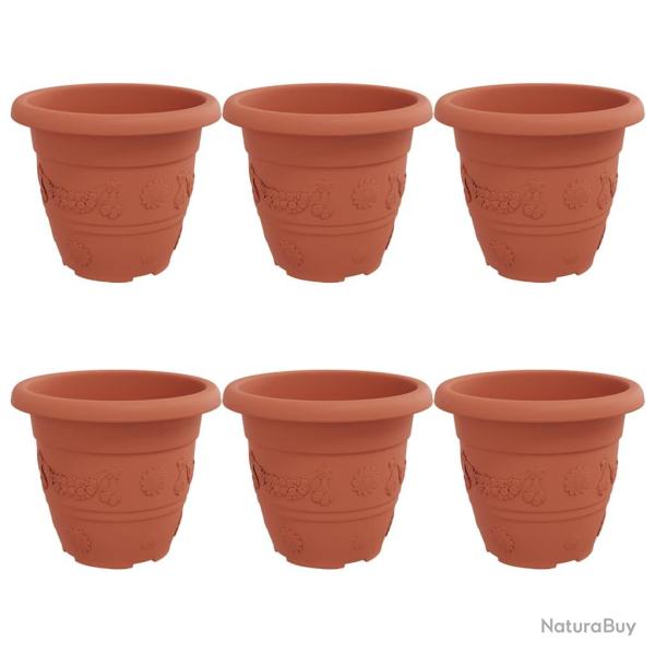 Lot de 6 pots � fleurs ronds l�gers modernes polyvalents 26 x 26 x 21,5 cm en plastique rouge briqu