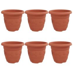 Lot de 6 pots &agrave; fleurs ronds modernes l&eacute;gers int&eacute;rieur ext&eacute;rieur 30 x 30 x 25 cm en plastique rouge