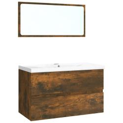 Meuble de salle de bain avec miroir et armoire de rangement 80 x 39,5 x 45 cm en bois d'ing&eacute;nierie